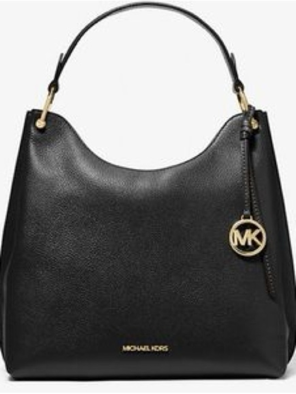 Michael Kors Black Pebbled Leather Shoulder Hobo with Gold-Tone MK Charm